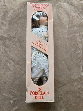 Vintage Heritage Mint Ltd Tina 16" Porcelain doll in original box 1988 Polka dot